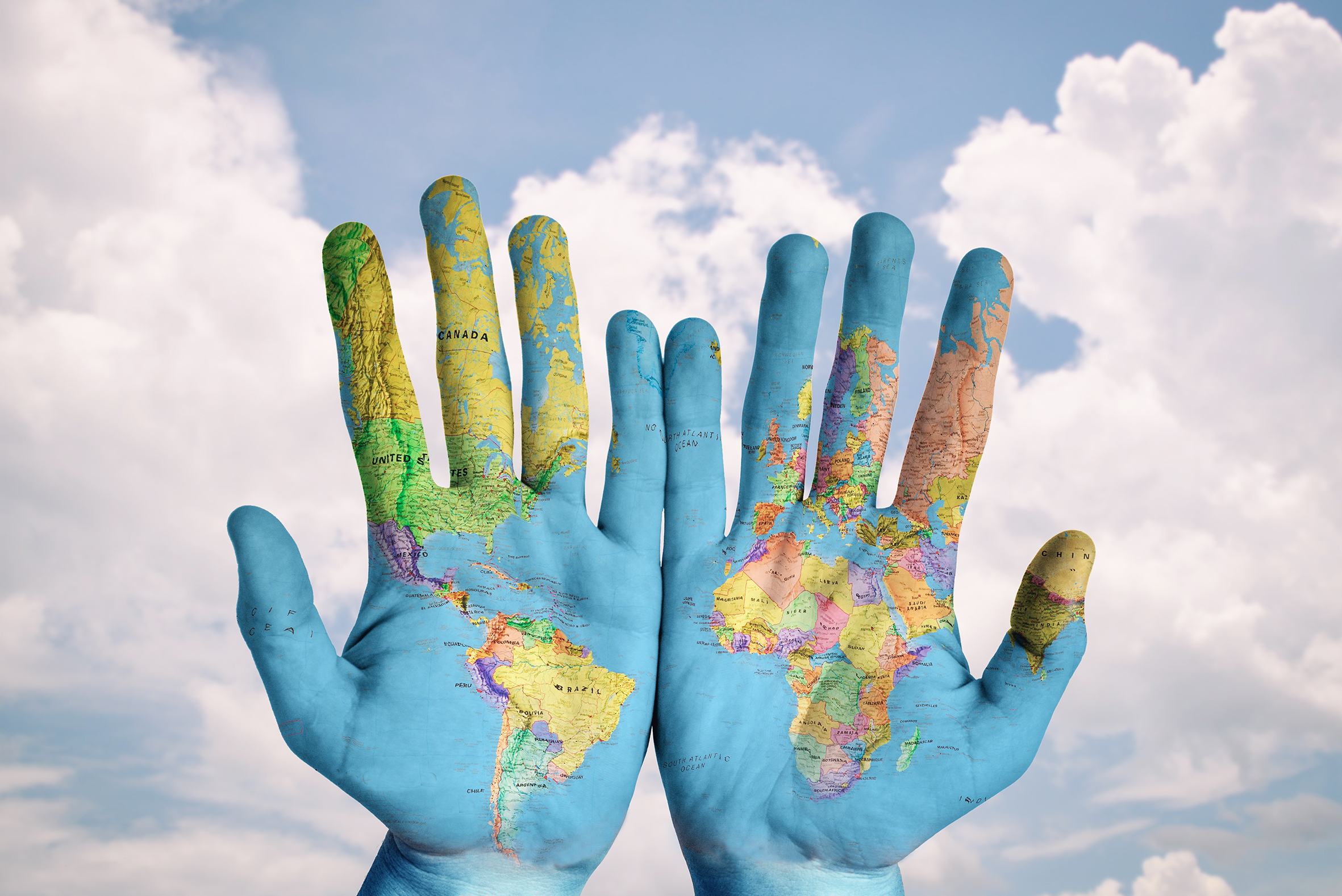 World Map Hands